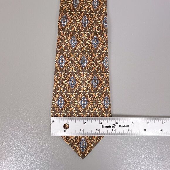 CHRISTIAN DIOR MENS SILK TIE BROWN GOLD MULTICOLORED DESIGN - Picture 3 of 3